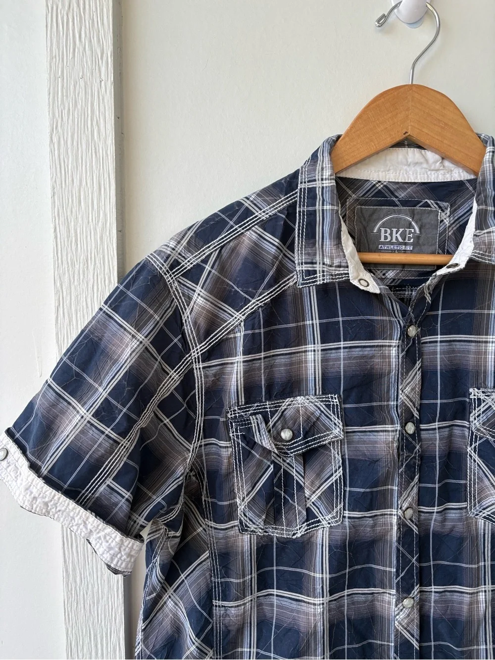 BKE Athletic Fit Plaid Pearl Snap Shirt
